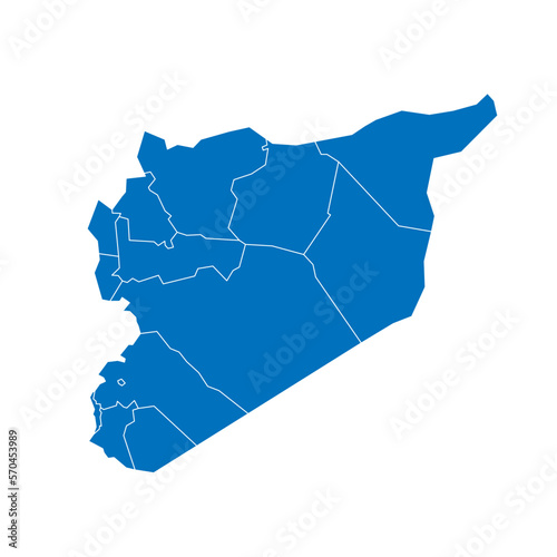 Syria political map of administrative divisions - governorates. Solid blue blank vector map with white borders.