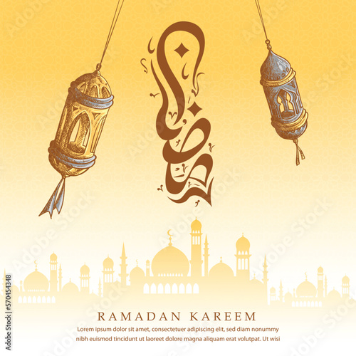 New arabic calligraphy logo for Ramadan Celebration, Translated: blessed ramadan. Ramadhan kareem greeting card vector logo background for islamic month of feasting.
