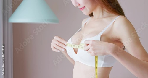 Woman measure body chest size