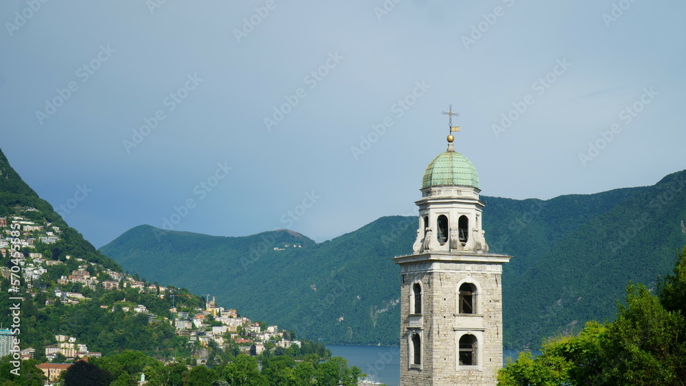 Fototapeta premium Ancient cathedral in Swiss mountains