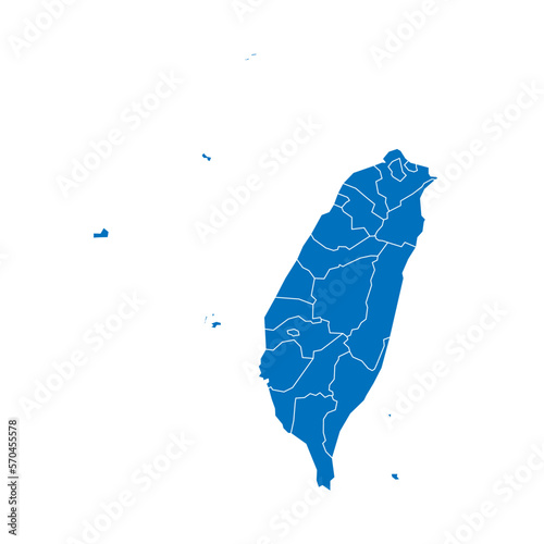 Taiwan political map of administrative divisions - provinces and special municipalities. Solid blue blank vector map with white borders.