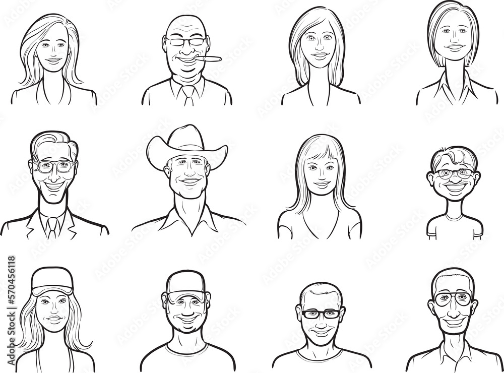 diverse people whiteboard drawing of isolated user profile avatar heads isolated user profile avatar heads - PNG image with transparent background diverse people whiteboard drawing of isolated user profile avatar heads isolated user profile avatar heads - PNG image with transparent background