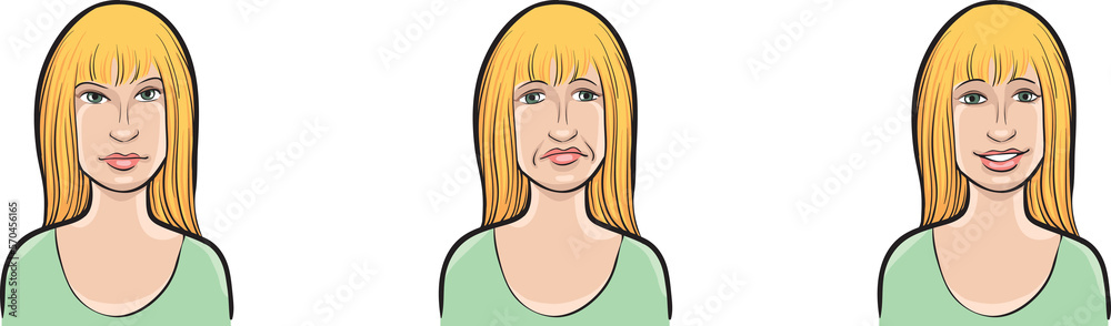 long haired woman face three expressions isolated user profile avatar heads - PNG image with transparent background long haired woman face three expressions isolated user profile avatar heads - PNG image with transparent background