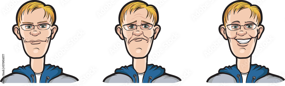 man in glasses face three expressions isolated user profile avatar heads - PNG image with transparent background man in glasses face three expressions isolated user profile avatar heads - PNG image with transparent background