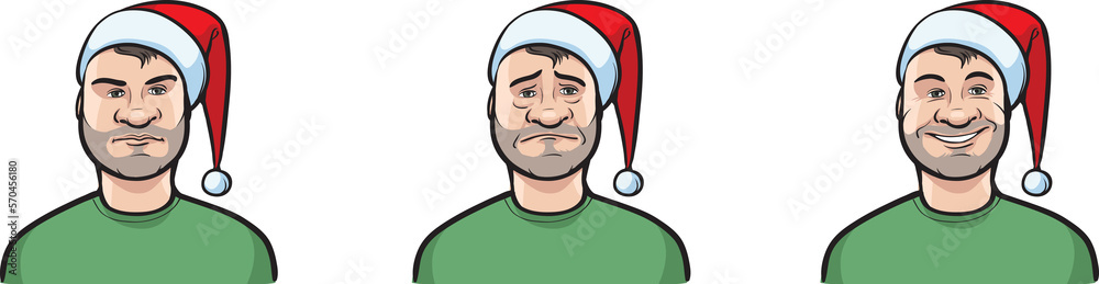 man in Santa hat face three expressions isolated user profile avatar heads - PNG image with transparent background man in Santa hat face three expressions isolated user profile avatar heads - PNG image with transparent background