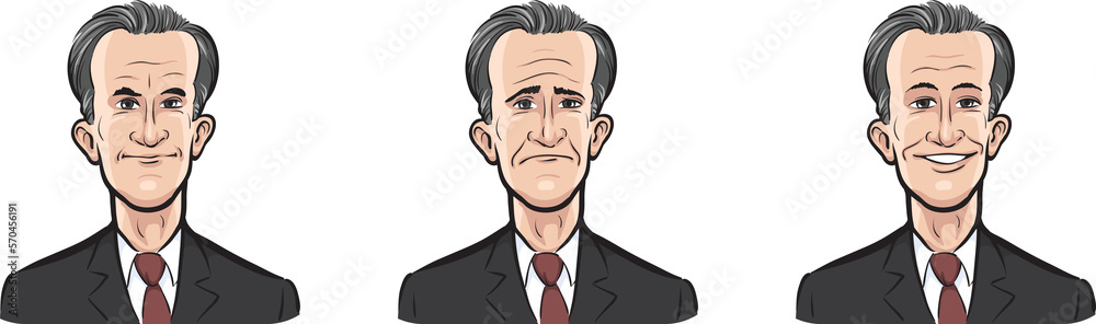 middle aged man face three expressions isolated user profile avatar heads - PNG image with transparent background