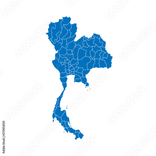 Thailand political map of administrative divisions - provinces. Solid blue blank vector map with white borders.
