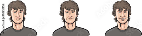 hairy guy face three expressions isolated user profile avatar heads - PNG image with transparent background