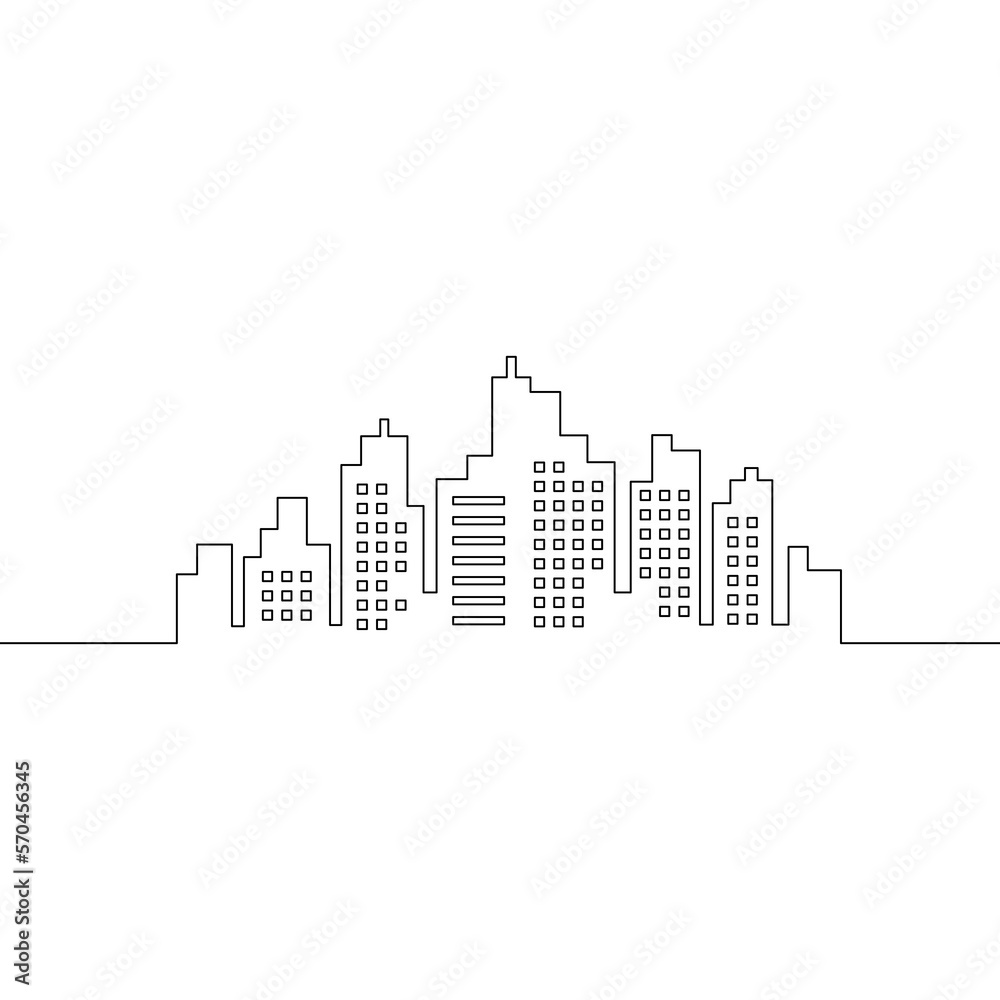 Single continuous line art city building construction. Architecture house urban apartment cityscape landscape concept design one sketch outline drawing vector illustration
