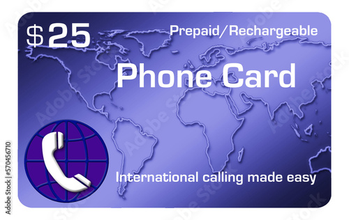 Here is a prepaid cell phone international calling card isolated on a transparent background. photo