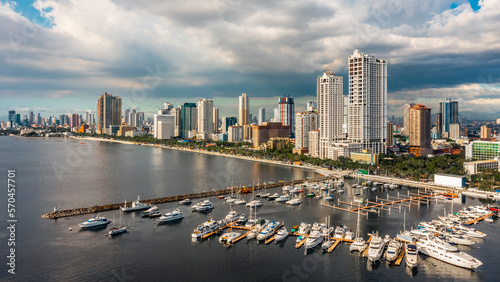 Aeirial view of Manila. It is the capital of the Philippines, is a densely populated bayside city on the island of Luzon
