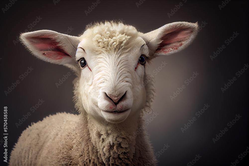 Obraz premium Close up portrait of a lamb, young sheep. Generative AI