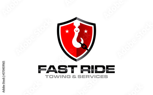 Illustration vector graphic of towing truck service logo design suitable for the automotive company
