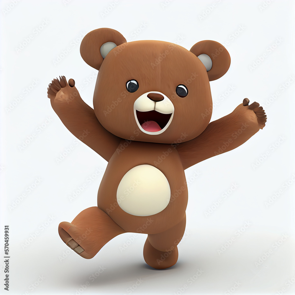 Fototapeta premium Cute cartoon bear character. 3D animation on white background