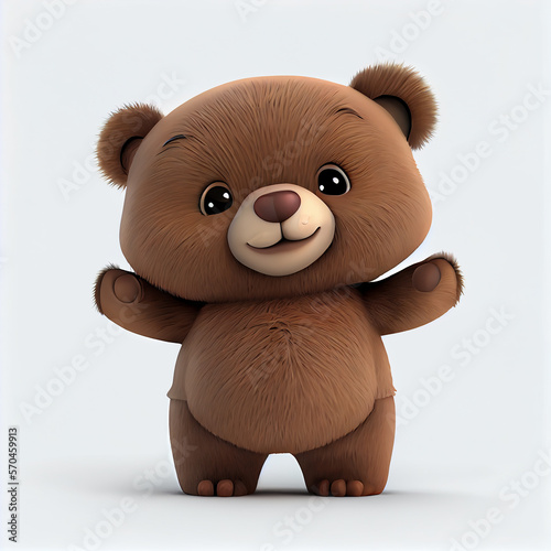 Cute cartoon bear character. 3D animation on white background