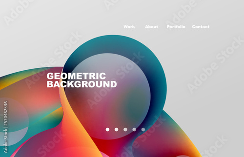 Landing page abstract liquid background. Flowing shapes, round design and circle. Web page for website or mobile app wallpaper