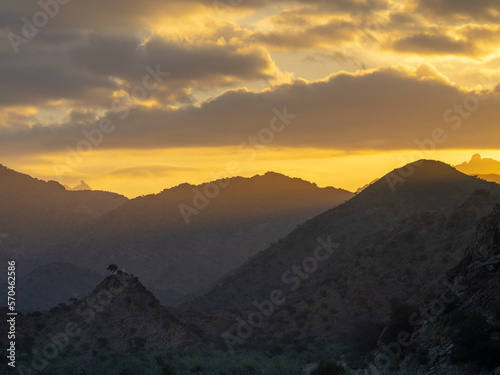 golden hour with saudi  arabia mountain landscape