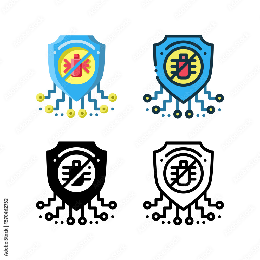 Anti-virus icon. With outline, glyph, filled outline and flat styles Anti-virus icon. With outline, glyph, filled outline and flat styles
