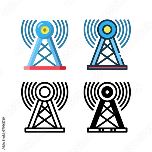 Communication tower icon. With outline, glyph, filled outline and flat styles