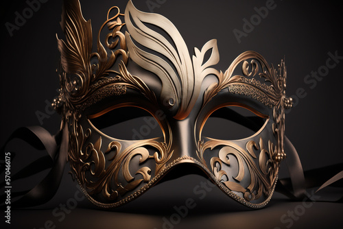 close-up of a luxury carnival mask on a black background. Generative AI