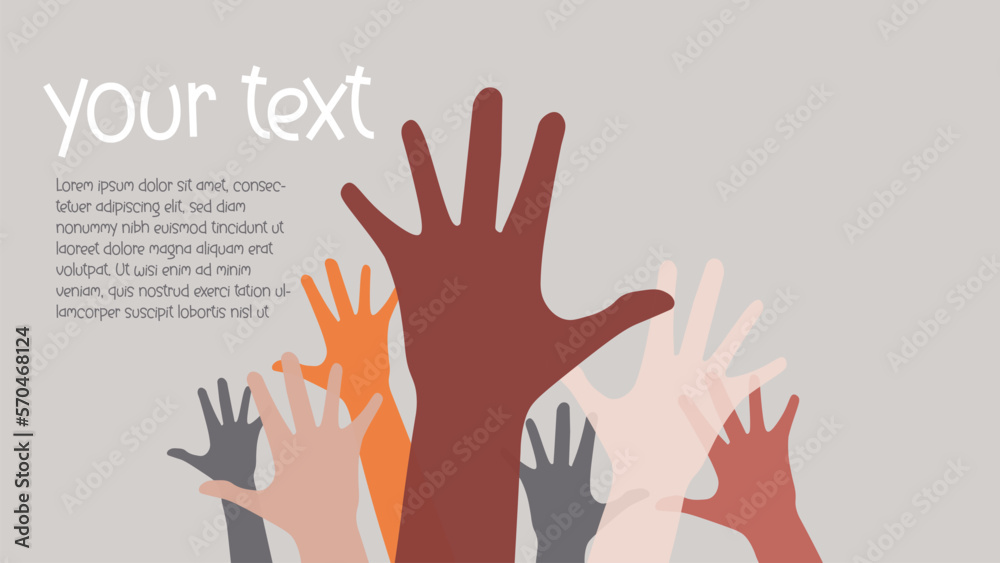 Fototapeta premium Background illustration of a pile of colorful hands symbolizes unity, teamwork, hard work, outdoor activities, and gatherings. The hands are stacked on top of each other, representing togetherness