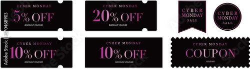 サイバーマンデーセールに使えるブラックピンクのクーポンベクターセット