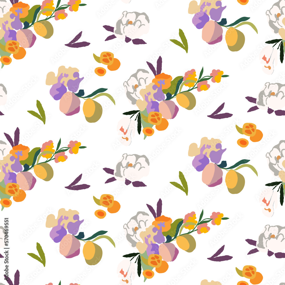 Vector Matisse Organic Floral Shapes Seamless Patterns Citrus Flowers Bloom Apples