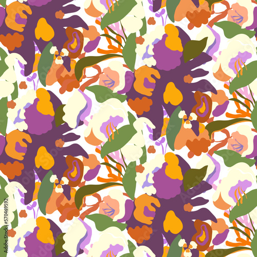 Vector Matisse Organic Floral Shapes Seamless Patterns Citrus Flowers Bloom Apples