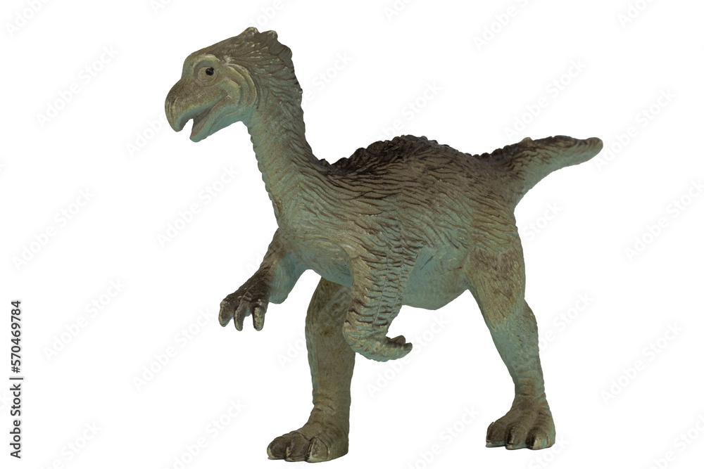 A friendly plastic toy velociraptor isolated on a white background A friendly plastic toy velociraptor isolated on a white background