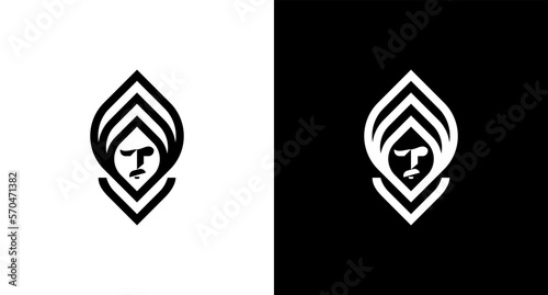 Guru logo person portrait monogram black and white icon illustration vector Designs templates