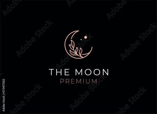 elegant crescent moon and star logo design line icon vector in luxury style outline linear