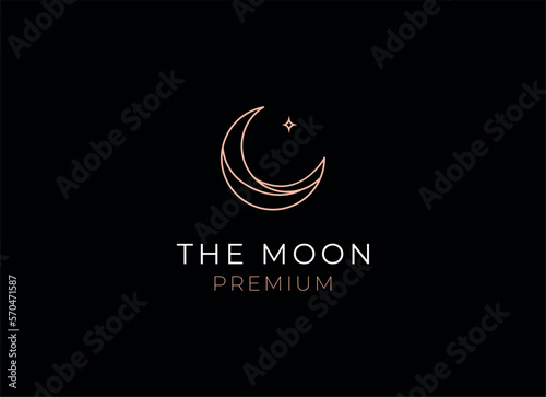 elegant crescent moon and star logo design line icon vector in luxury style outline linear