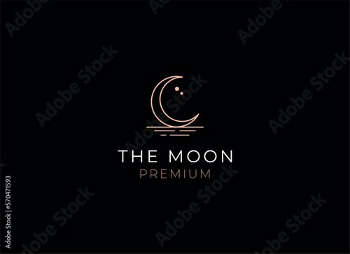 elegant crescent moon and star logo design line icon vector in luxury style outline linear