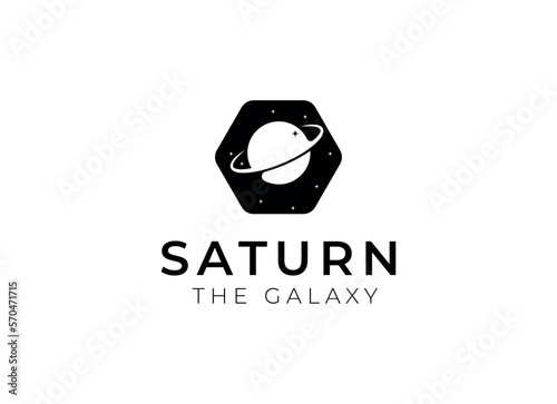 Vector logo on which an abstract image of a planet with an orbit in outer space