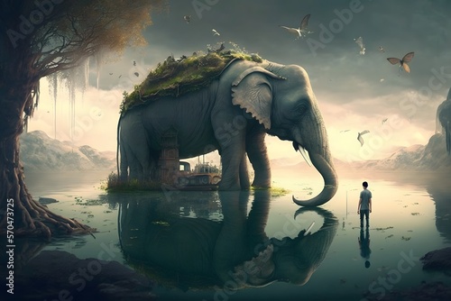 Elephant in river created using AI Generative Technology