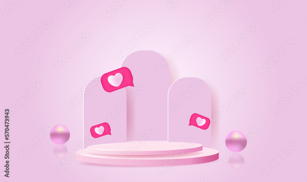 Podium pedestal pink product background stand on advertising display with blank backdrops