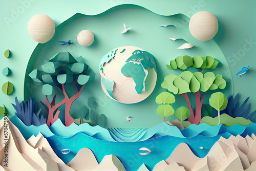 concept of eco and wolrd water day .paper art and craft style photo