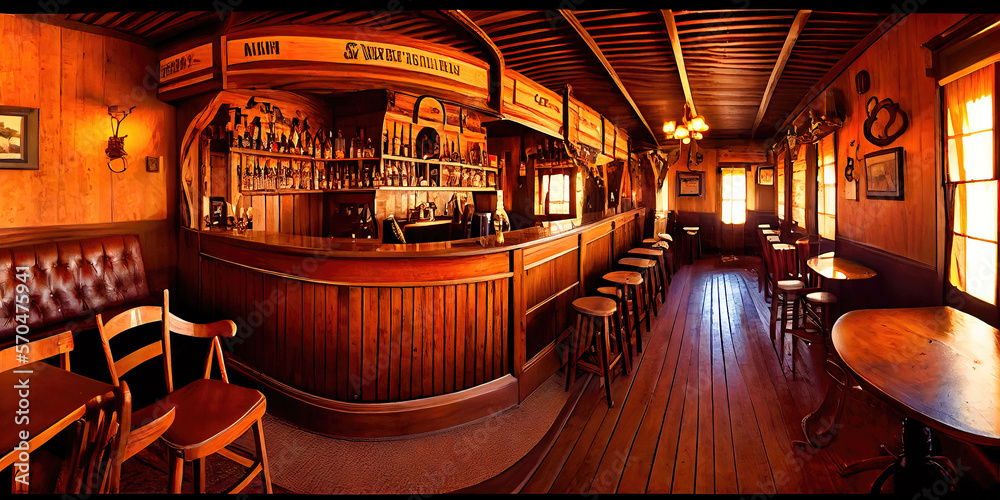 Old western style saloon - country bard in the wild west made of all wood, empty with no people - obrazy, fototapety, plakaty 