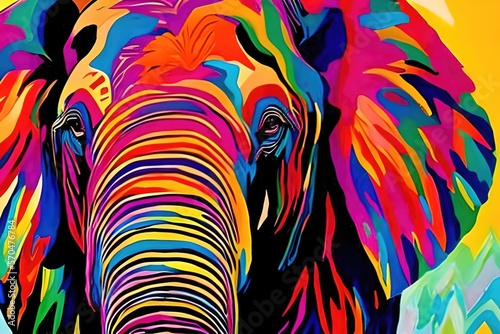 Elephant  the head of an elephant in a multi-colored flame. Abstract multicolored profile portrait of an elephant head on a colorful background. Art   Design  