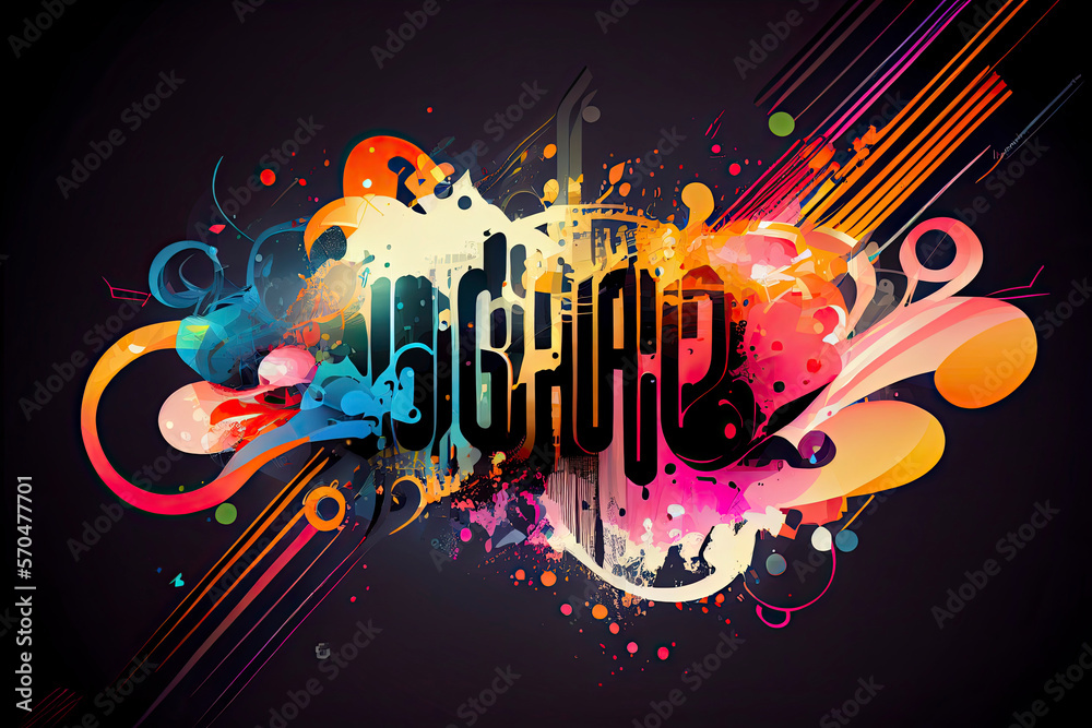 Fototapeta premium abstract colorful music background with, a colorful design in space, illustration with font art