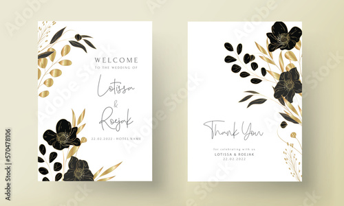 elegant minimalist wedding invitation card with luxury gold floral