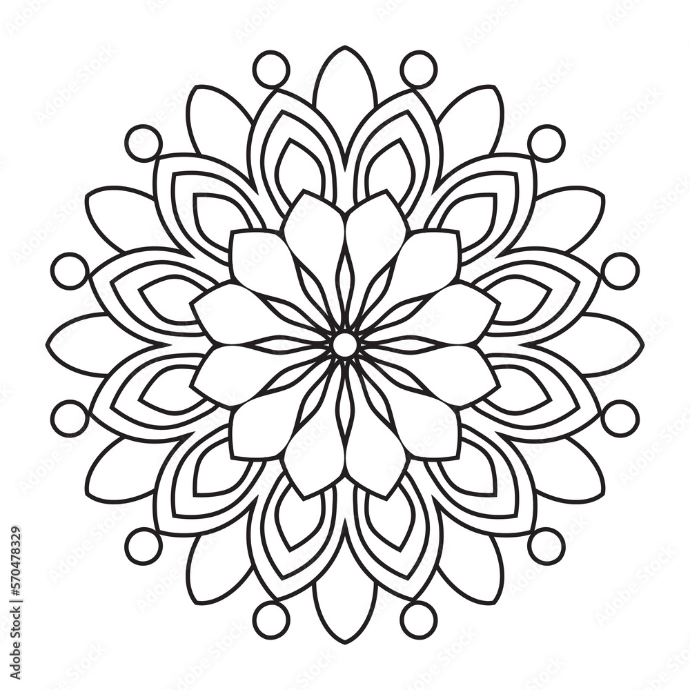 Elegant Easy Mandala Flower Design. Simple mandala page, intricate lines patterns wall art, invitations, branding,  designs, basic mandalas Coloring Book page, adults, seniors, beginners, 