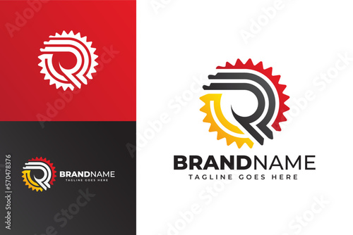 Automotive letter R gear vector logo template. Gear icon letter R Design is suitable for technology, industry or automotive.