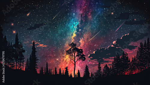 Colorful Night Sky with Stars. Generative AI.