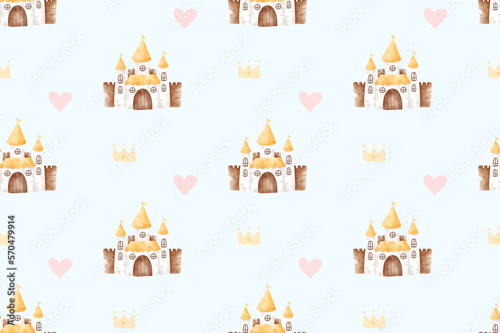 Cute Princess Castle Palace Pattern Background Cute Princess Castle Palace Pattern Background