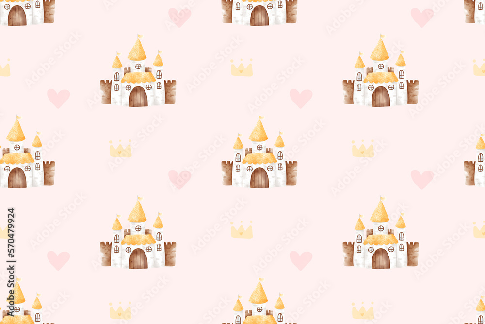 Cute Princess Castle Palace Pattern Background 
