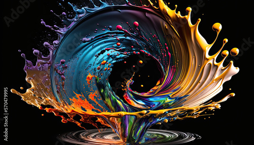 Swirl of Colorful Liquid Splash, Black Background. Generative AI.