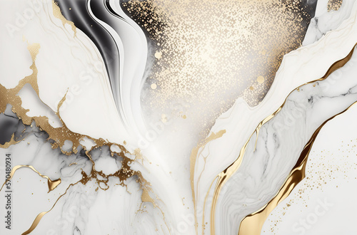 Elegant White Gold Glitter Marble Background - Generative AI