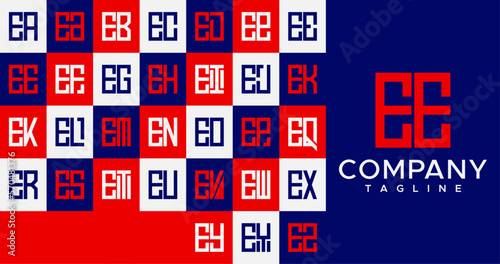 Simple abstract line square box initial letter E EE logo design set