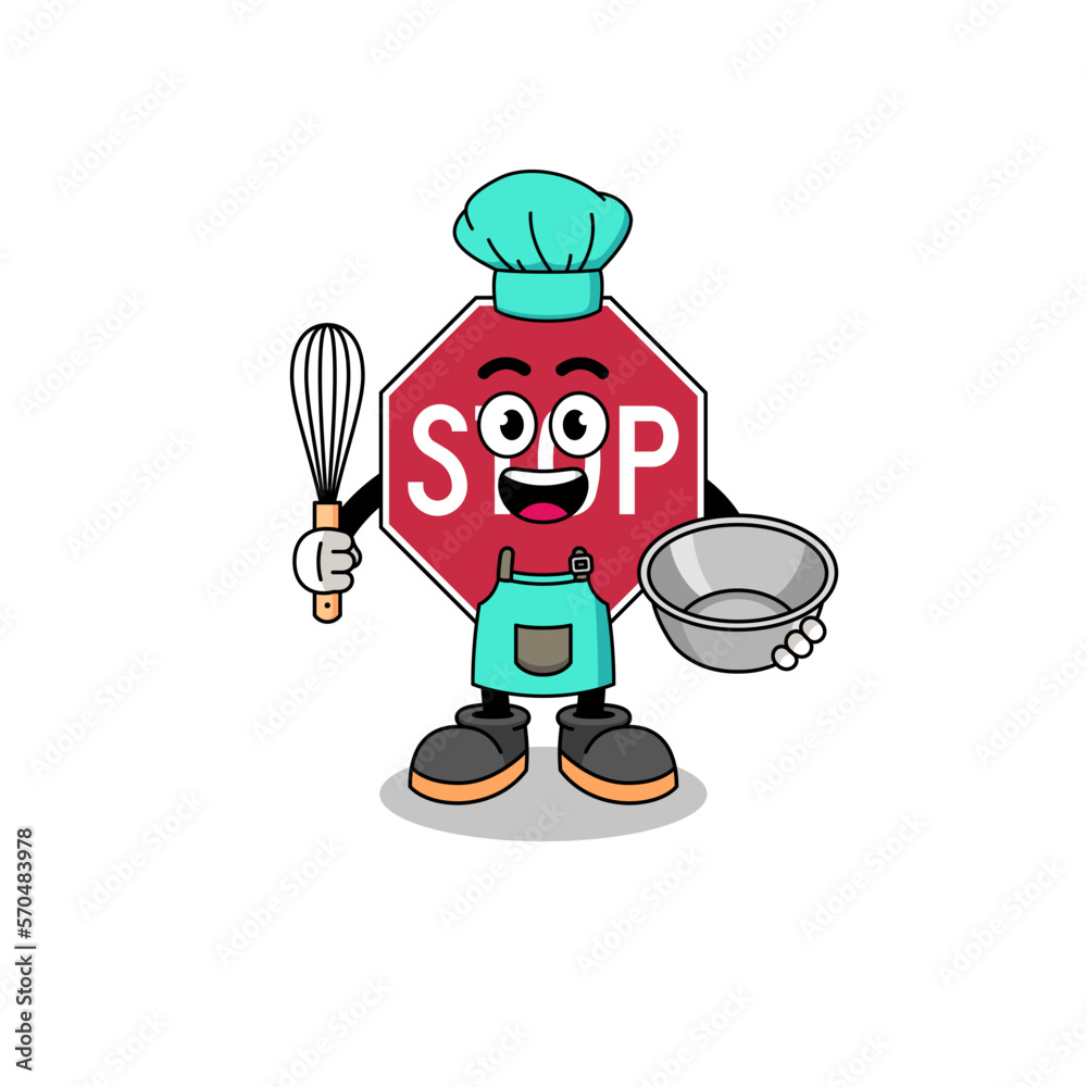 Illustration of stop road sign as a bakery chef Illustration of stop road sign as a bakery chef